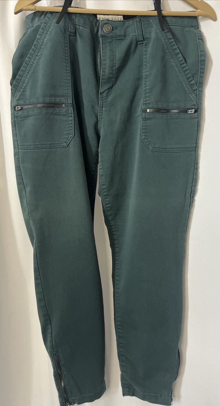 Knox Rose Women’s Cargo Pants Ankle Zip Mid Rise Stretch Solid Green Size 14